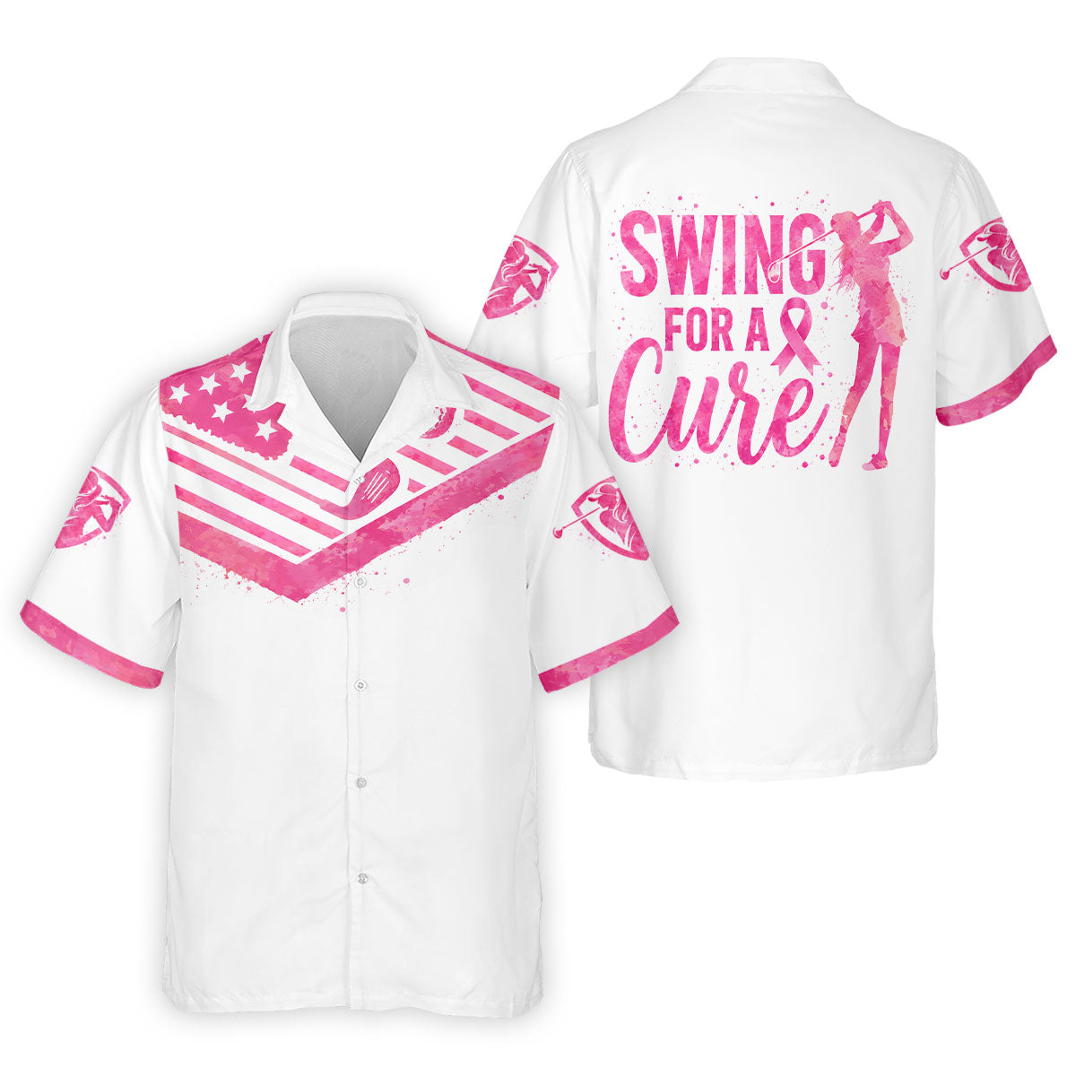 Swing For A Cure Pink Flag Breast Cancer Polo Shirt, Men's Golf Shirt, Printed Golf Shirts