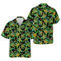 Black Colorful Floral Geometric Pattern Golf Shirt, Men's Golf Shirt, Golf Apparel For Men, Polo Shirts For Men
