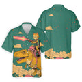 Laser Cat Dinosaur Golf Shirt, Retro Sci Fi T Rex Adventure Pattern, Golf Shirt For Men