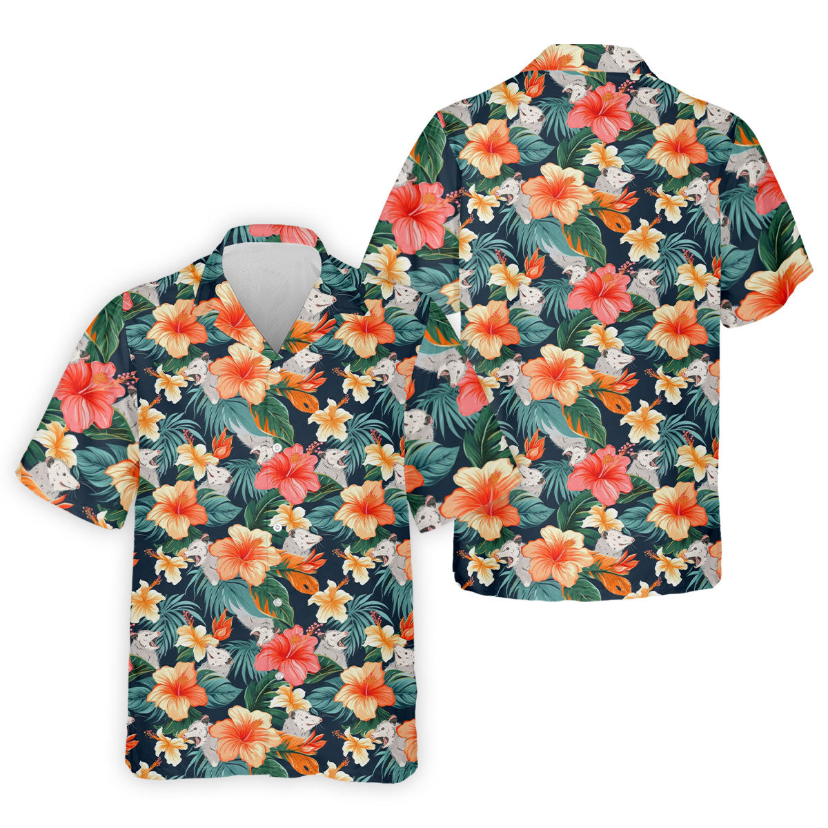 Large Hibiscus Flowers Tropical Vibe Golf Tops For Men, Hawaiian Golf Shirts, Polo Shirts For Men