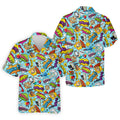 Comic Pattern Hawaiian Golf Shirt, Retro Style Men's Golf Shirt, Polo Shirts For Men