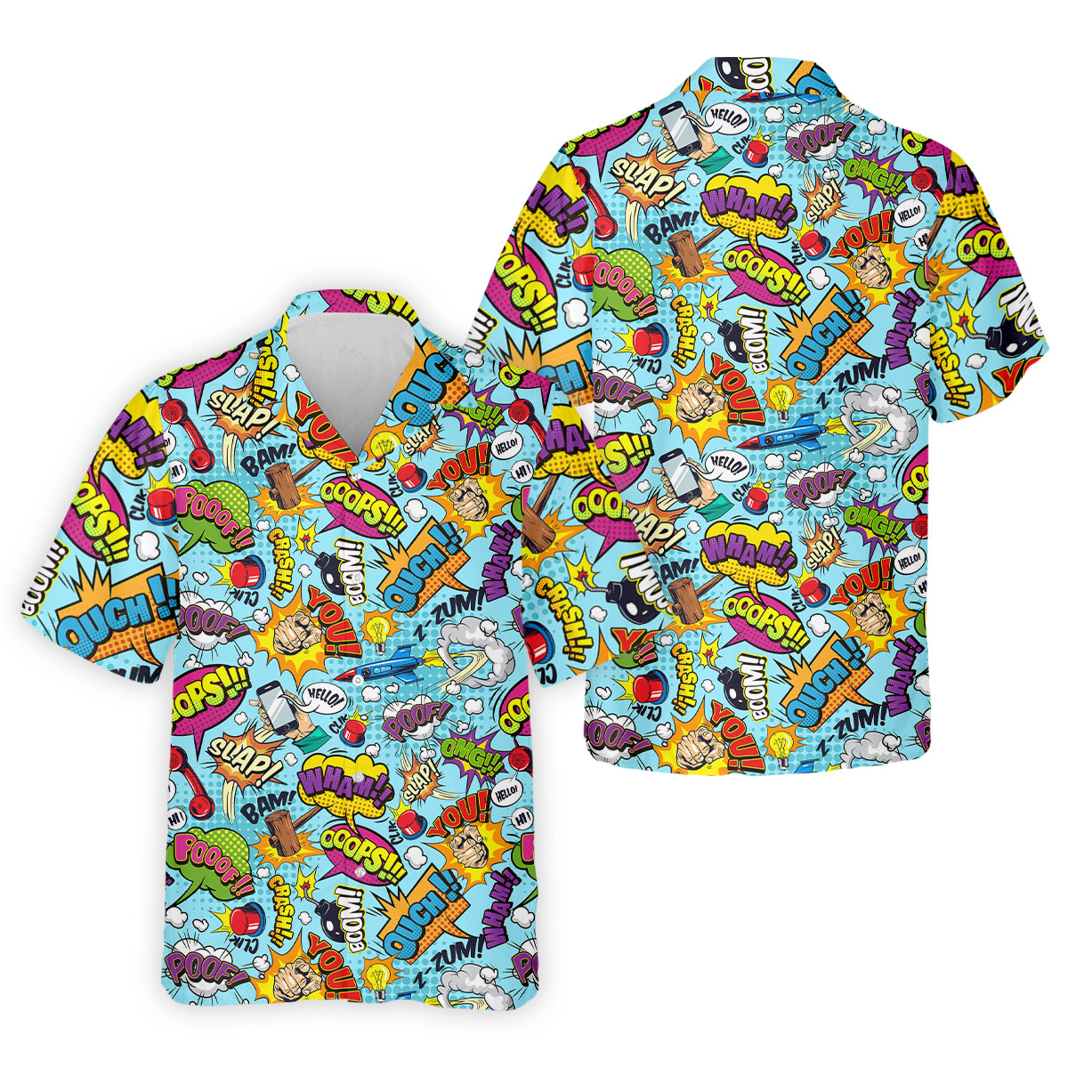 Comic Pattern Hawaiian Golf Shirt, Retro Style Men's Golf Shirt, Polo Shirts For Men