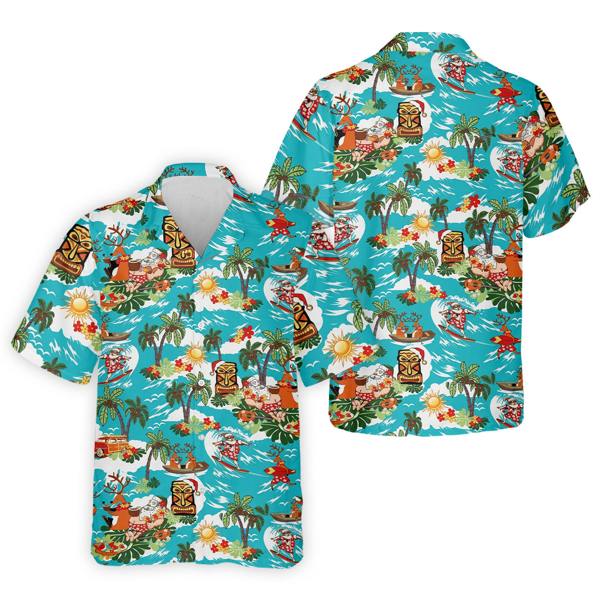 Men's Funny Surfing Santa Hawaiian Golf Shirt, Christmas Golf Shirt, Fun Golf Polo For Men