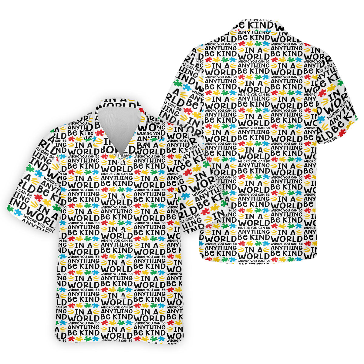 In A World Where You Can Be Anything Be Kind Autism Awareness Puzzle Pattern White Golf Shirt, Polo Shirts For Men
