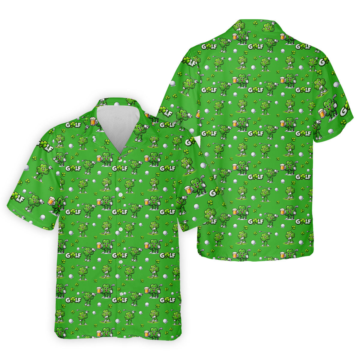 Three Leaf Clover Golf And Beer St Patrick's Day Green Golf Shirt, Fun Golf Shirts For Men, Polo Shirts For Men