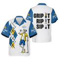 Fore-Ona Extra Blue Yellow Skeleton Golfer Beer Polo Shirt, Mens Golf Polo, Golf Apparel For Men