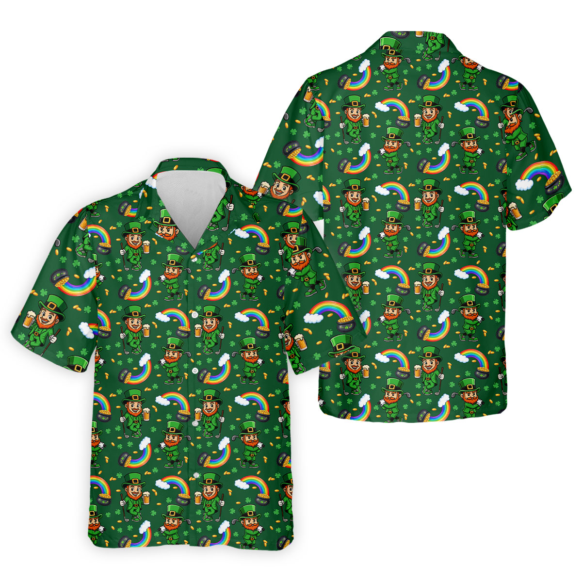 St Patrick's Day Leprechaun Golf Pose Rainbow Gold Pot Shamrock Golf Shirt, Golf Tops For Men, Golf Shirts For Men