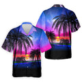 Palm Tree Beach Sunset Golf Shirt, Mens Golf Polo, Printed Golf Shirts, Golf Apparel For Men