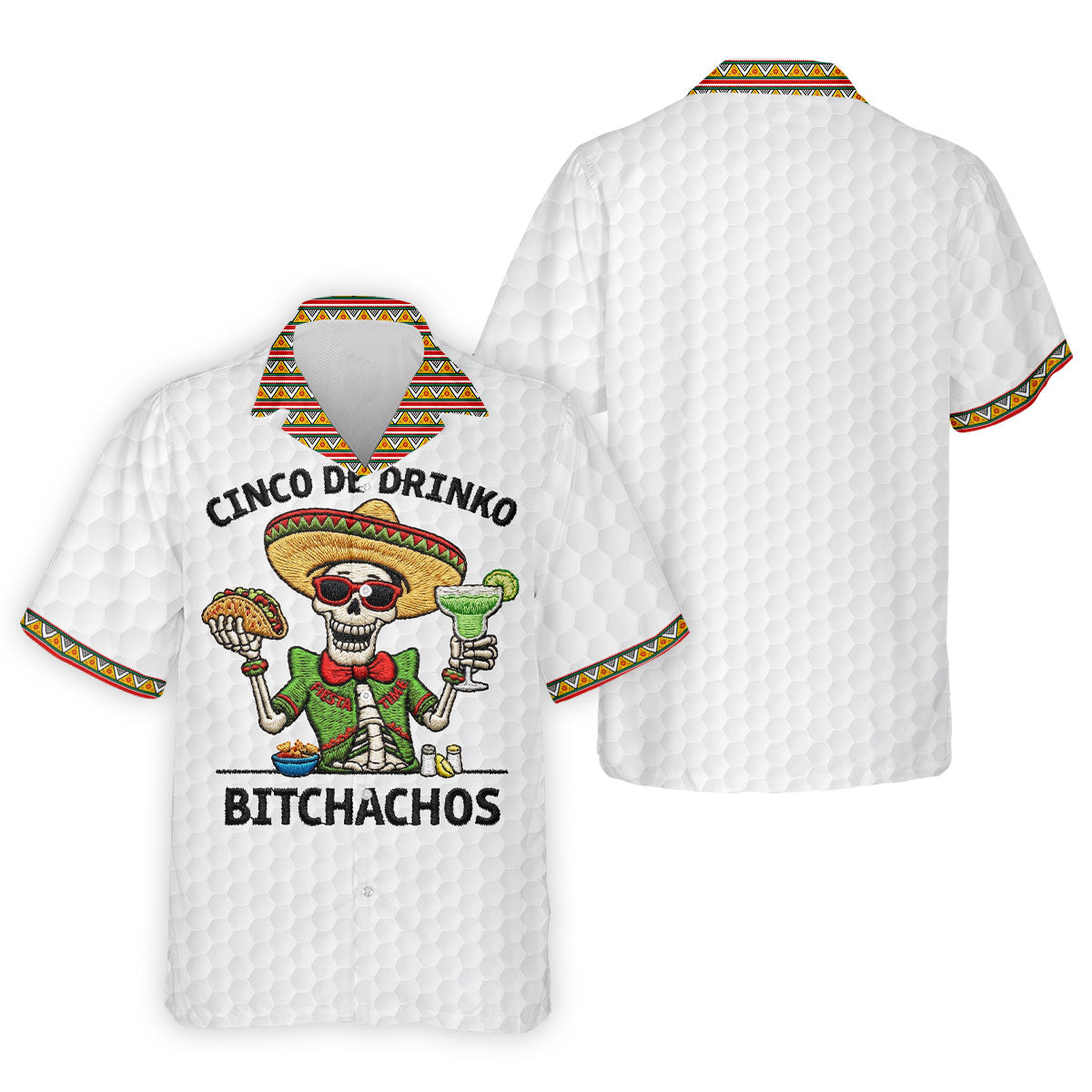 Skeleton Holding Taco And Margarita Hawaiian Golf Polo, Golf Tops For Men, Golfing Apparel