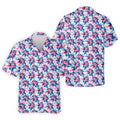 Pink Blue Tropical Floral Hawaiian Golf Shirt, Vibrant Color Golf Shirts For Men