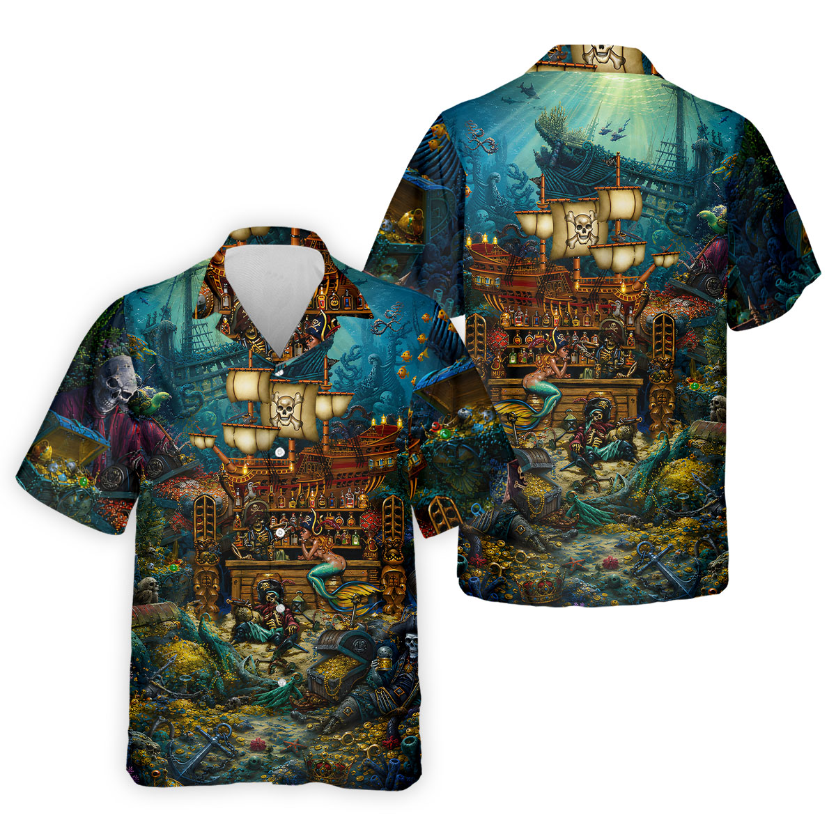 Pirate Life Tiki Pattern Hawaiian Golf Shirt, Men's Golf Shirt, Polo Shirts For Men