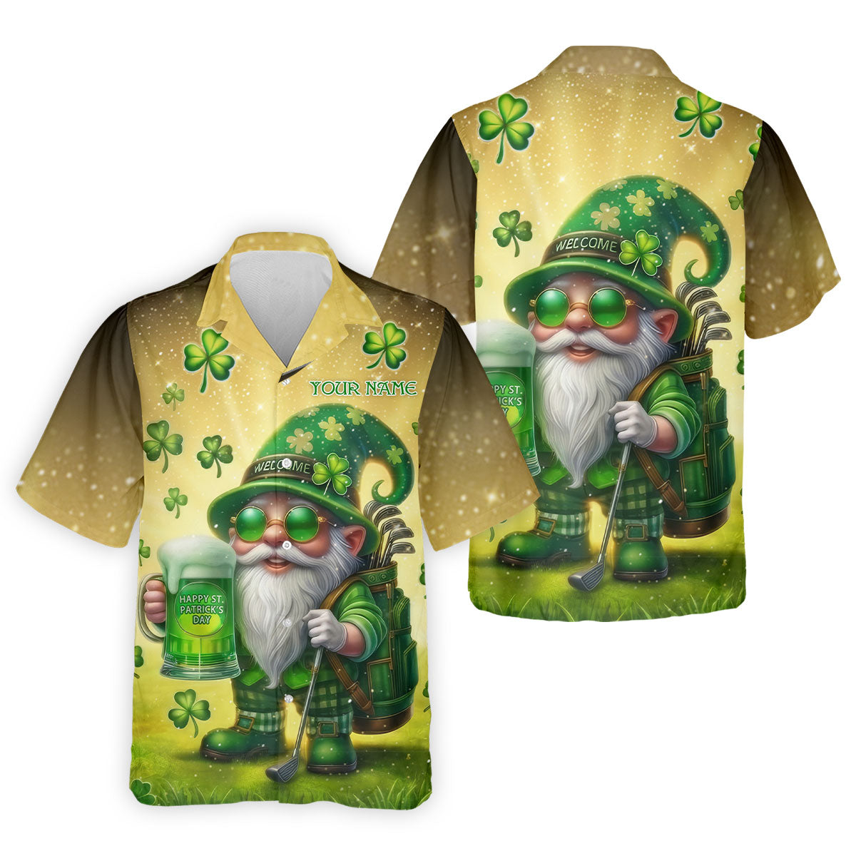 Happy St Patrick's Day Shamrock Gnome Golf And Beer Polo Shirts For Men, Golf Shirts For Men