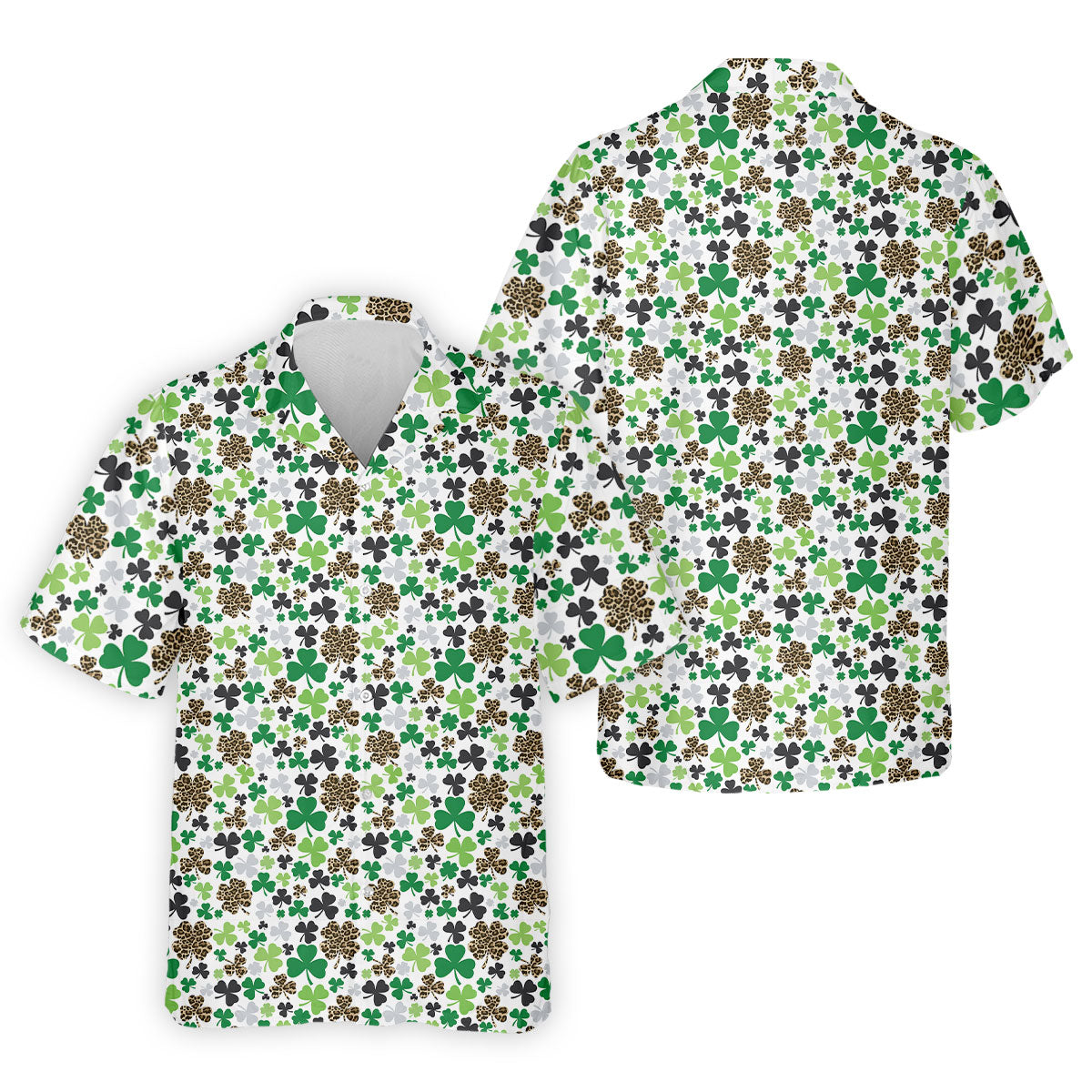 Leopard Pattern St Patrick's Day Shamrock Golf Shirt, Fun Golf Shirts For Men, Polo Shirts For Men