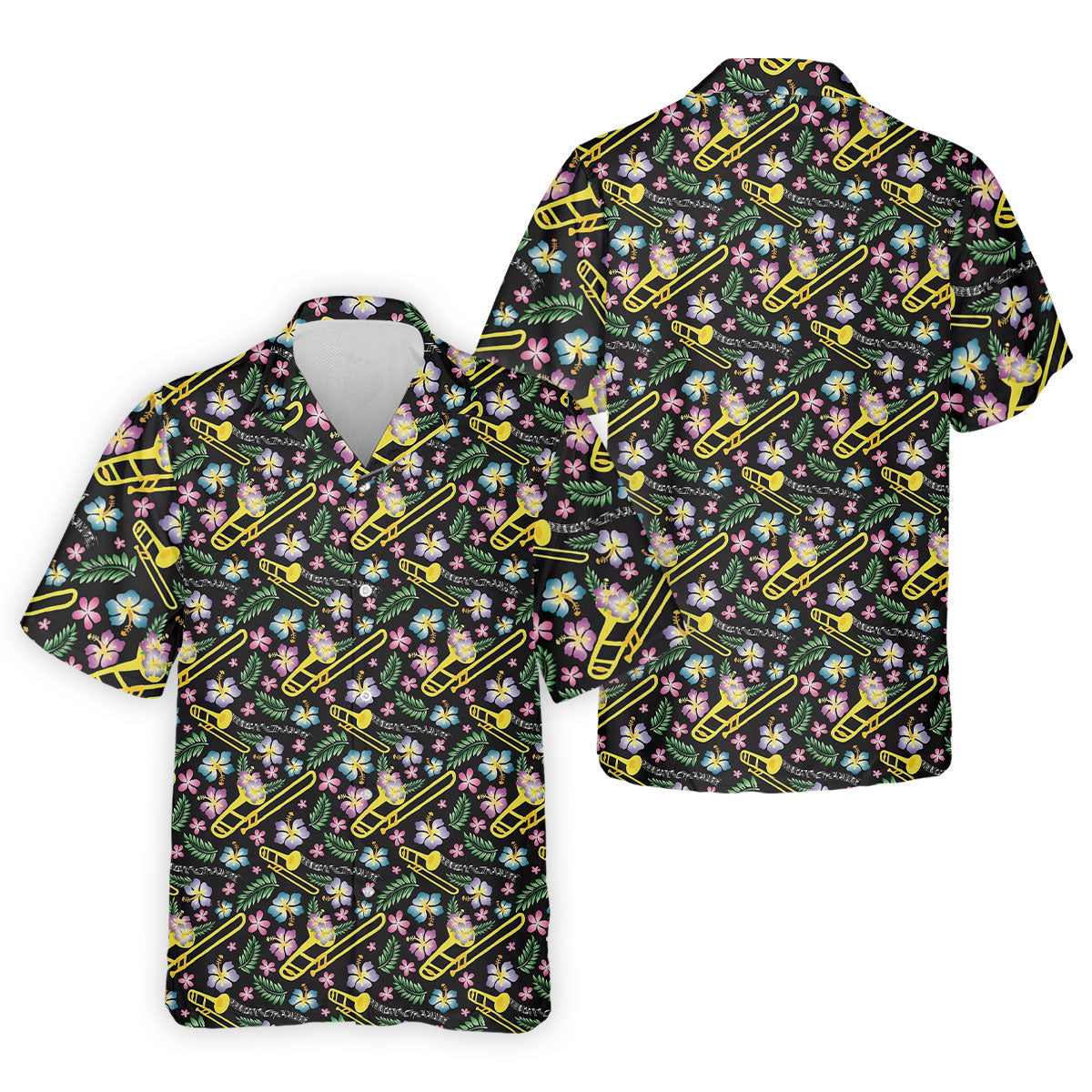 Trombones Floral Tropical Vibe Golf Tops For Men, Polo Shirts For Men, Golf Shirts For Men