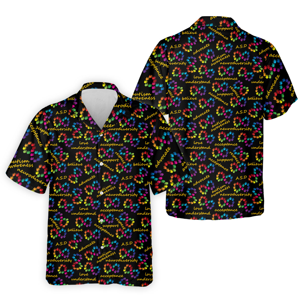 Rainbow Infinity Symbol Autism Awareness Colorful Handprint Golf Shirts For Men, Polo Shirts For Men