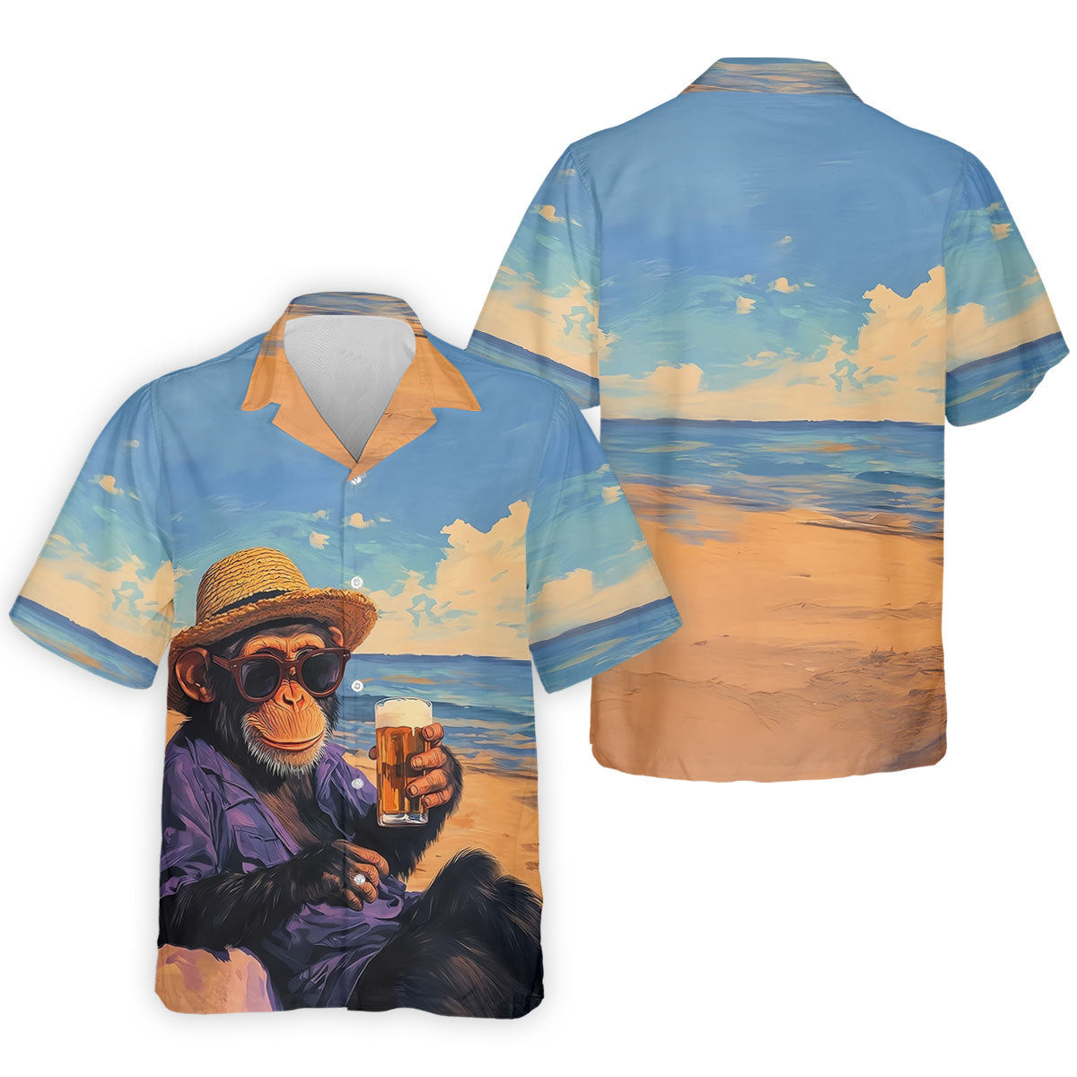Beach Monkey Sky Sand Hawaiian Golf Polo, Golf Tops For Men, Golfing Apparel