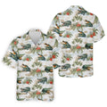 Tropical Coastal Alligator and Hibiscus Pattern Hawaiian Golf Polo, Golf Tops For Men, Golfing Apparel