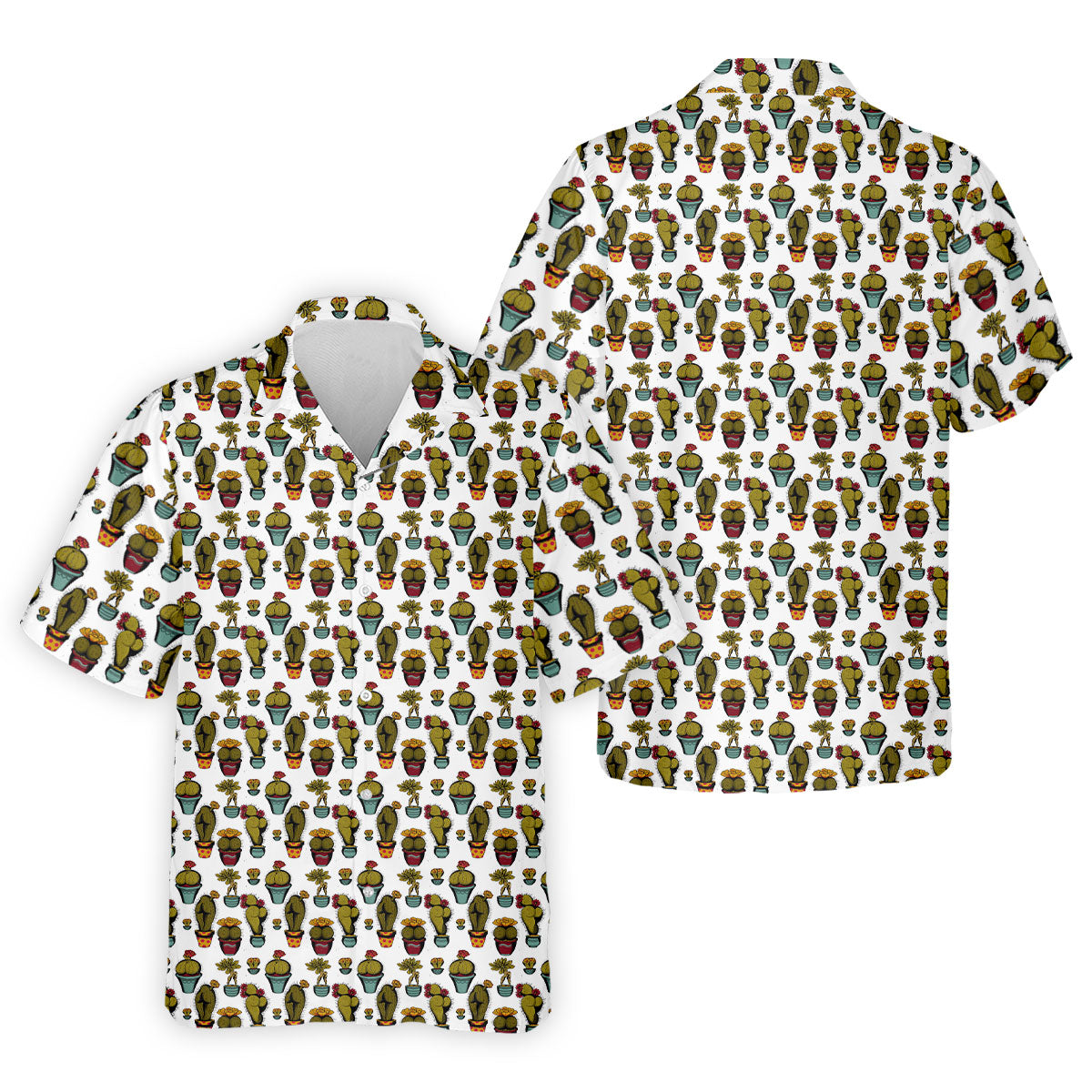 Funny Potted Cactus Pattern Men's Golf Polo Shirt, Adult Humor Golf Apparel For Men, Printed Golf Shirts