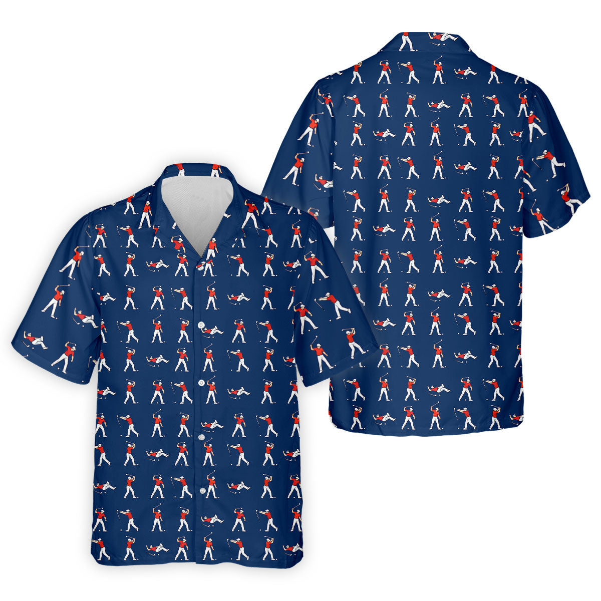 Cartoon Figures Golf Pose Navy Golf Shirt, Golf Tops For Men, Polo Shirts For Men, Golf Shirts For Men