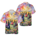 Watercolor Witch Gathering Halloween Golf Polo Shirt, Printed Golf Shirts, Golf Polo Shirts For Men