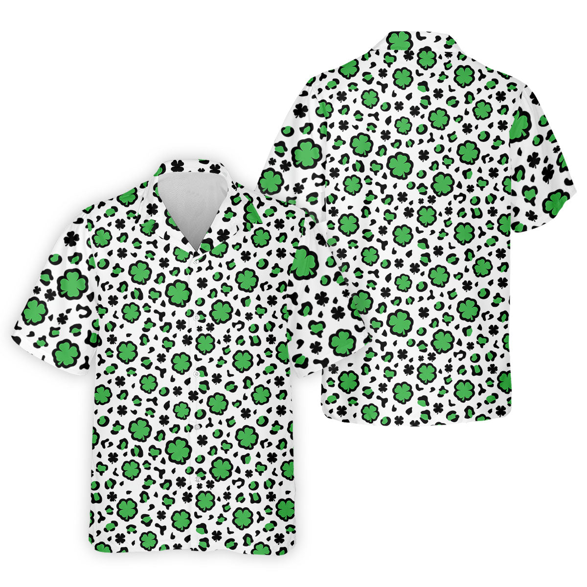 Lucky Four Leaf Clover Leopard Pattern St Patrick's Day Golf Shirt, Polo Shirts For Men, Golf Shirts For Men