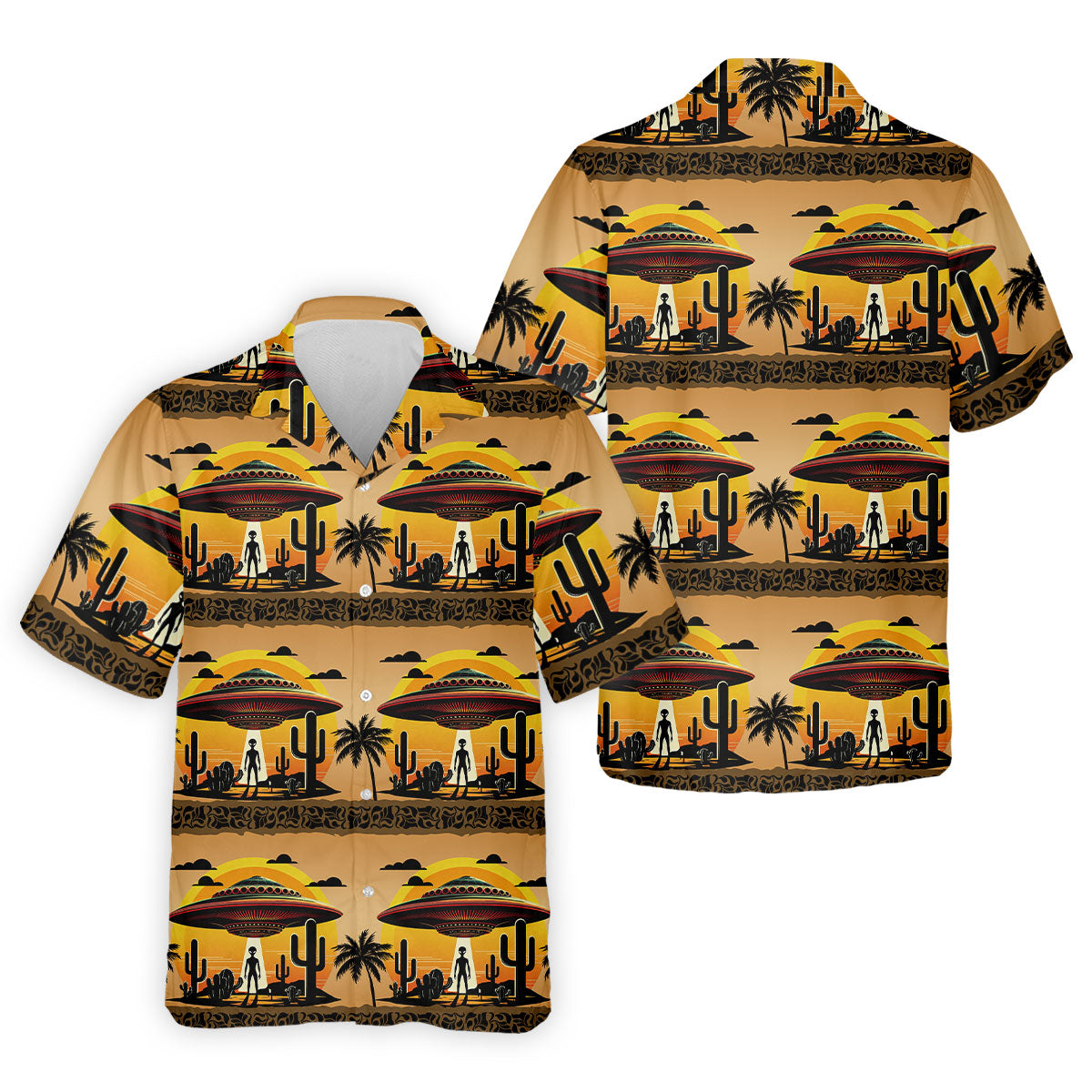 UFOs, Aliens and Cactus Desert Scene Hawaiian Golf Polo, Golf Tops For Men, Golfing Apparel