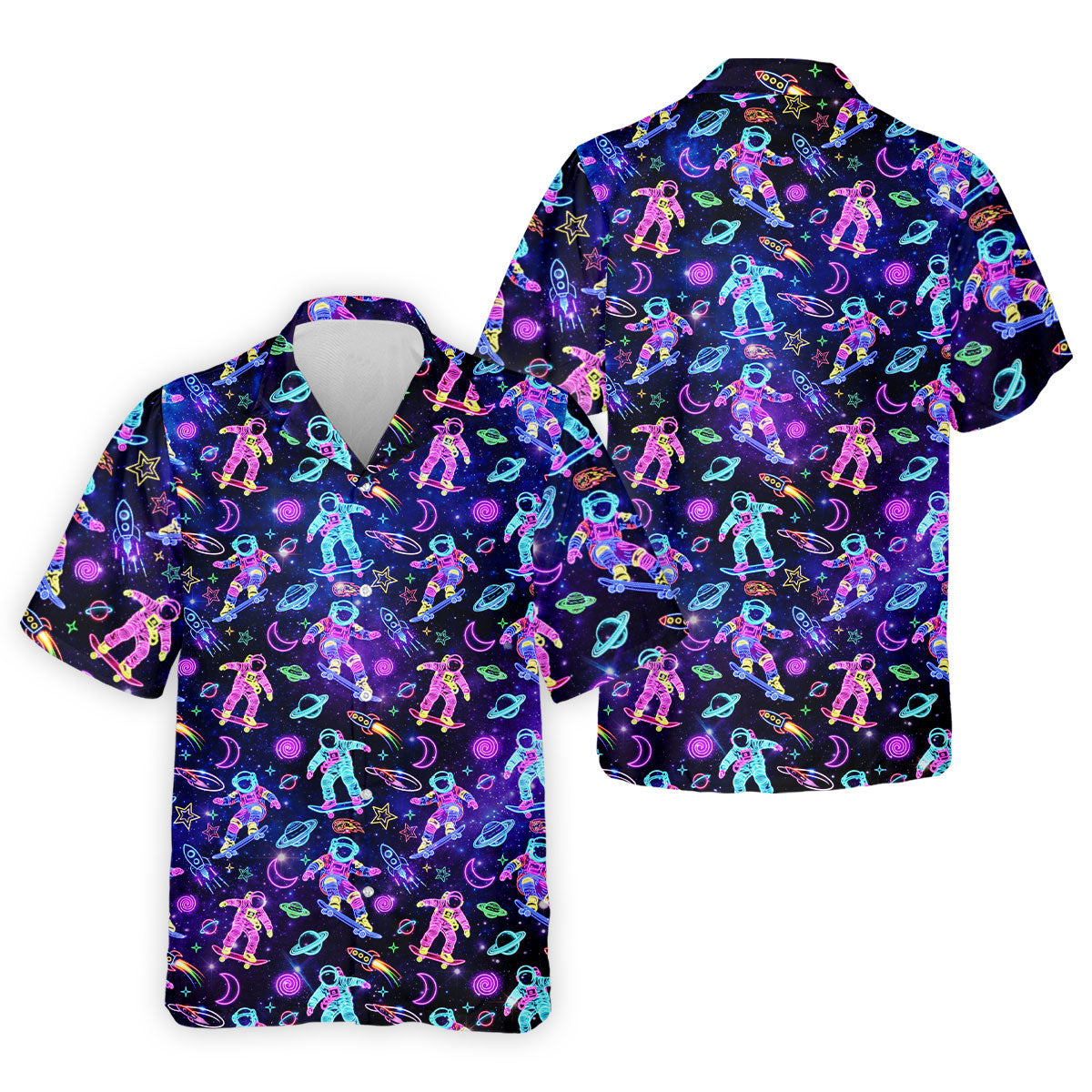 Neon Astronaut Skateboarding Galaxy Polo Shirt, Mens Golf Shirts, Golf Polo Shirts For Men, Printed Golf Shirts