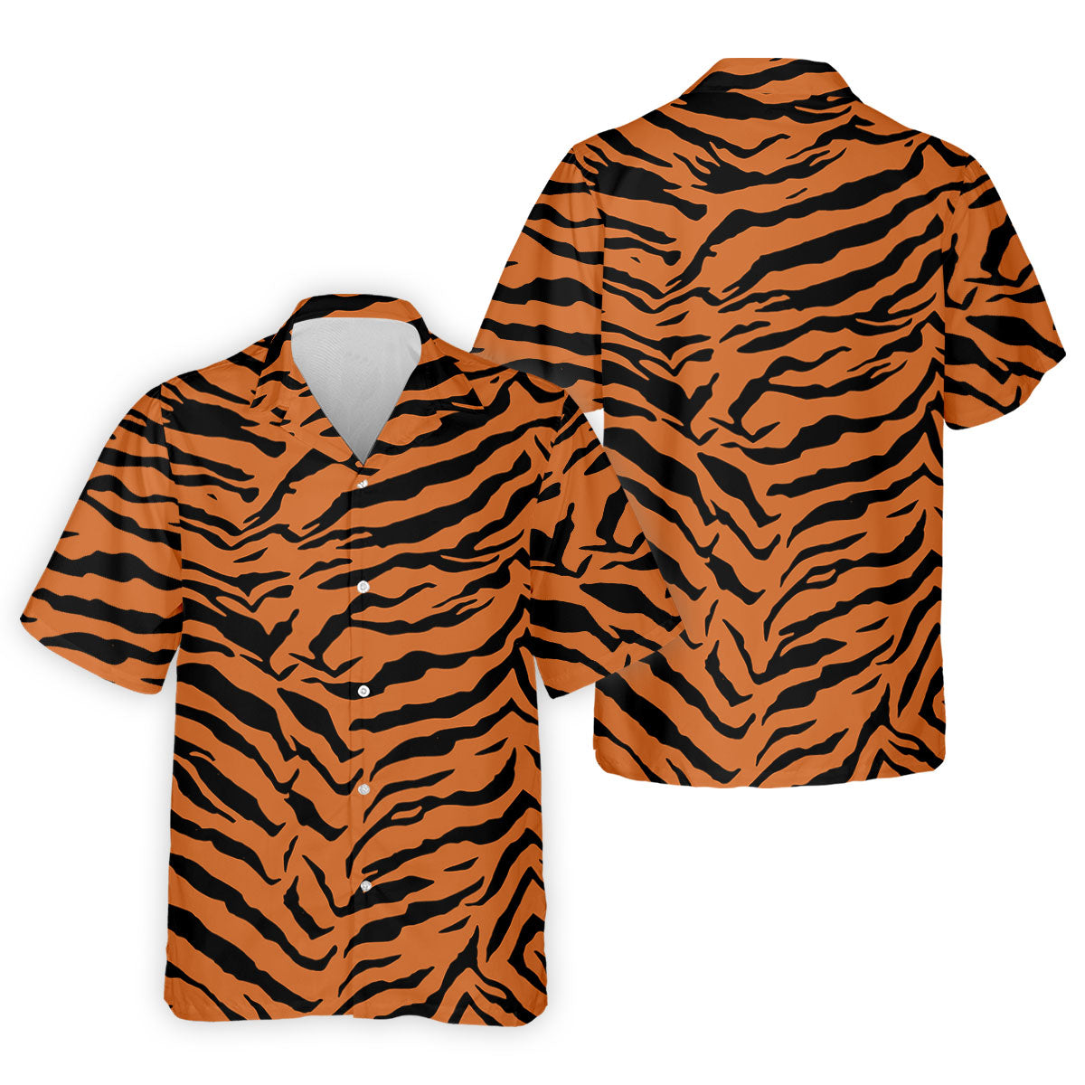 Bold Orange Black Tiger Stripe Animal Print Golf Shirt, Mens Golf Shirts, Golf Apparel For Men