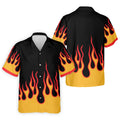 Black Red Yellow Flame Sleeve Golf Shirt, Hawaiian Golf Shirt, Mens Golf Shirts