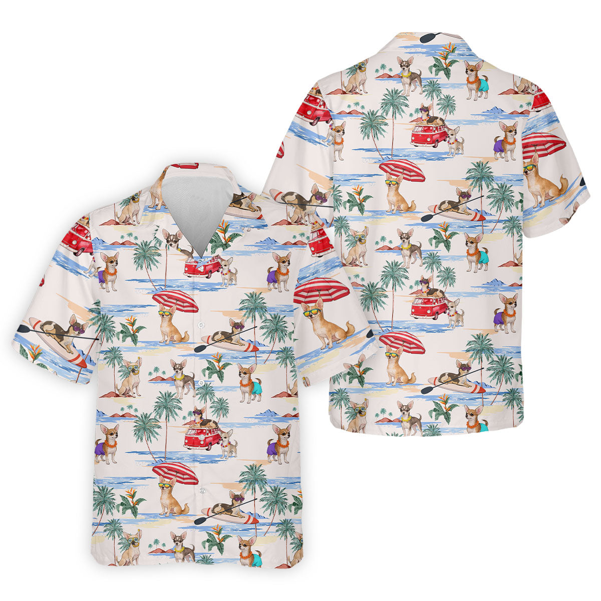 Summer Chihuahua Paradise Pattern Hawaiian Golf Polo, Golf Tops For Men, Golfing Apparel