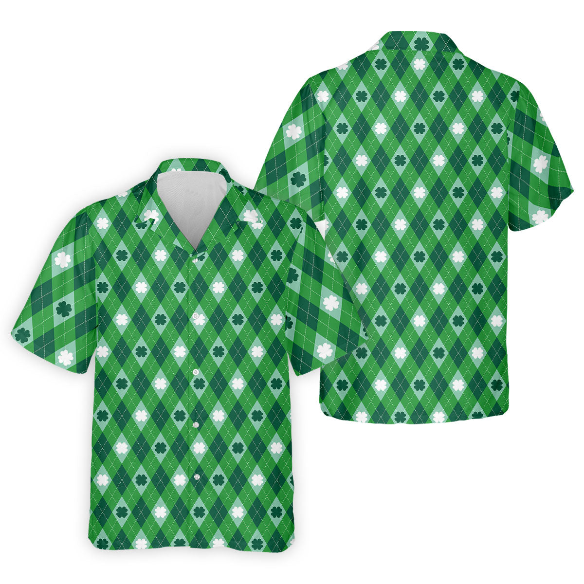 Green And White Lucky Four Leaf Clover Argyle Pattern St Patrick's Day Golf Shirt, Polo Shirts For Men