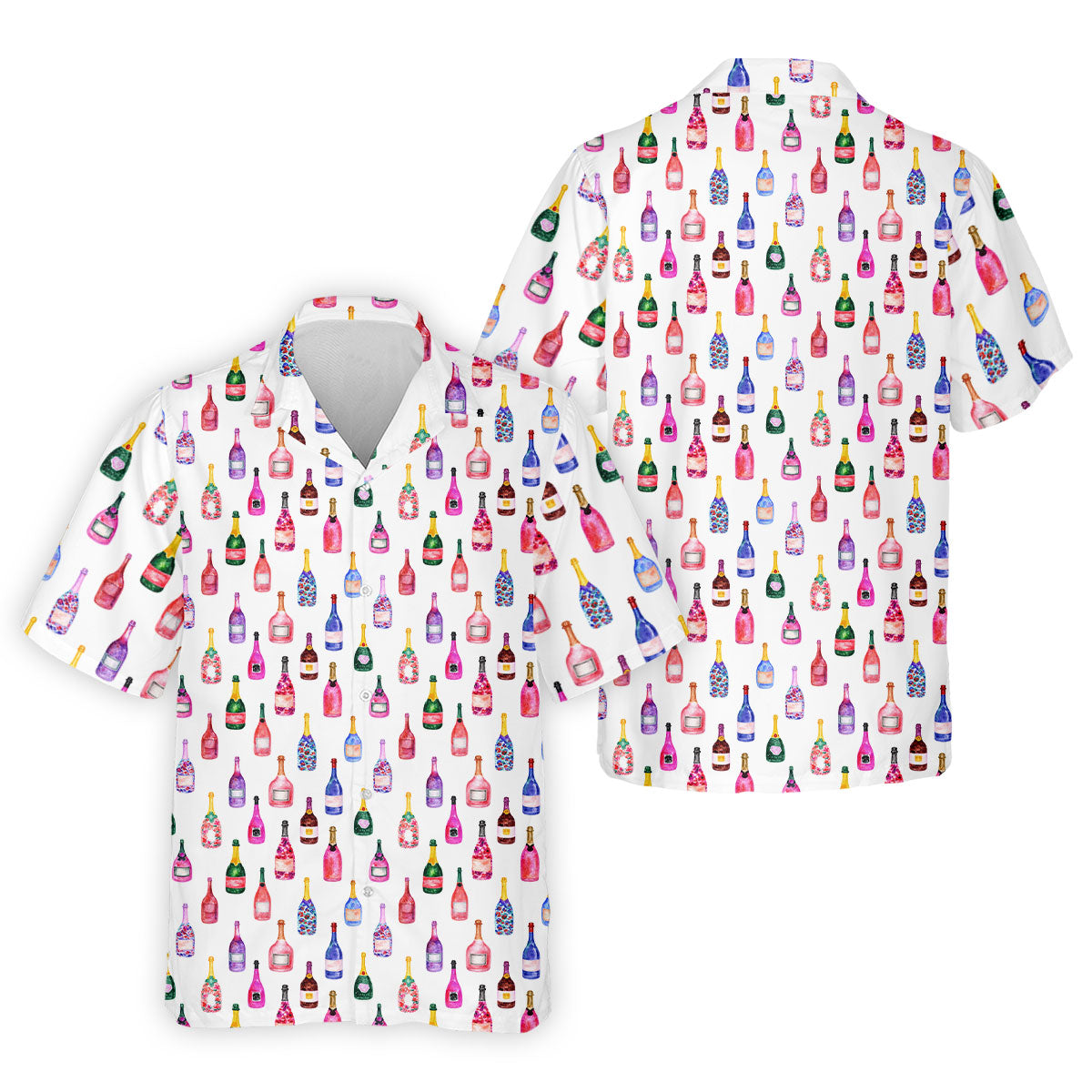 Champagne Bottles Seamless Pattern Watercolor Style Retro Golf Shirt, Polo Shirts For Men, Golf Shirts For Men