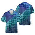 Teal And Purple Striped Pattern Golf Tops For Men, Performance Golf Shirt, Polo Shirts For Men