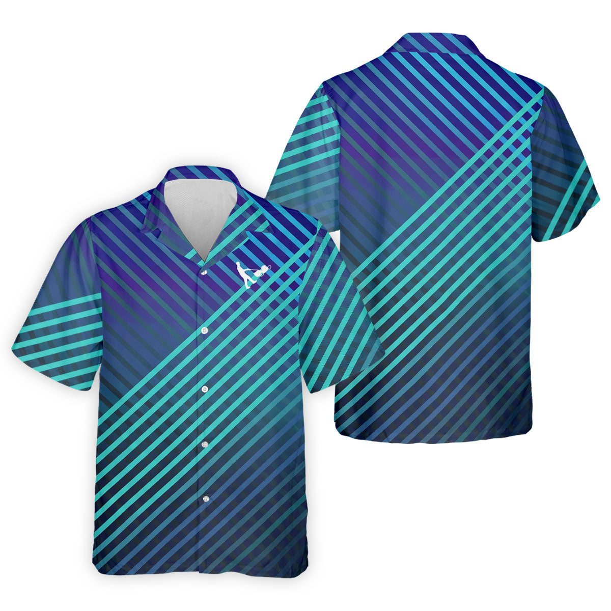 Teal And Purple Striped Pattern Golf Tops For Men, Performance Golf Shirt, Polo Shirts For Men