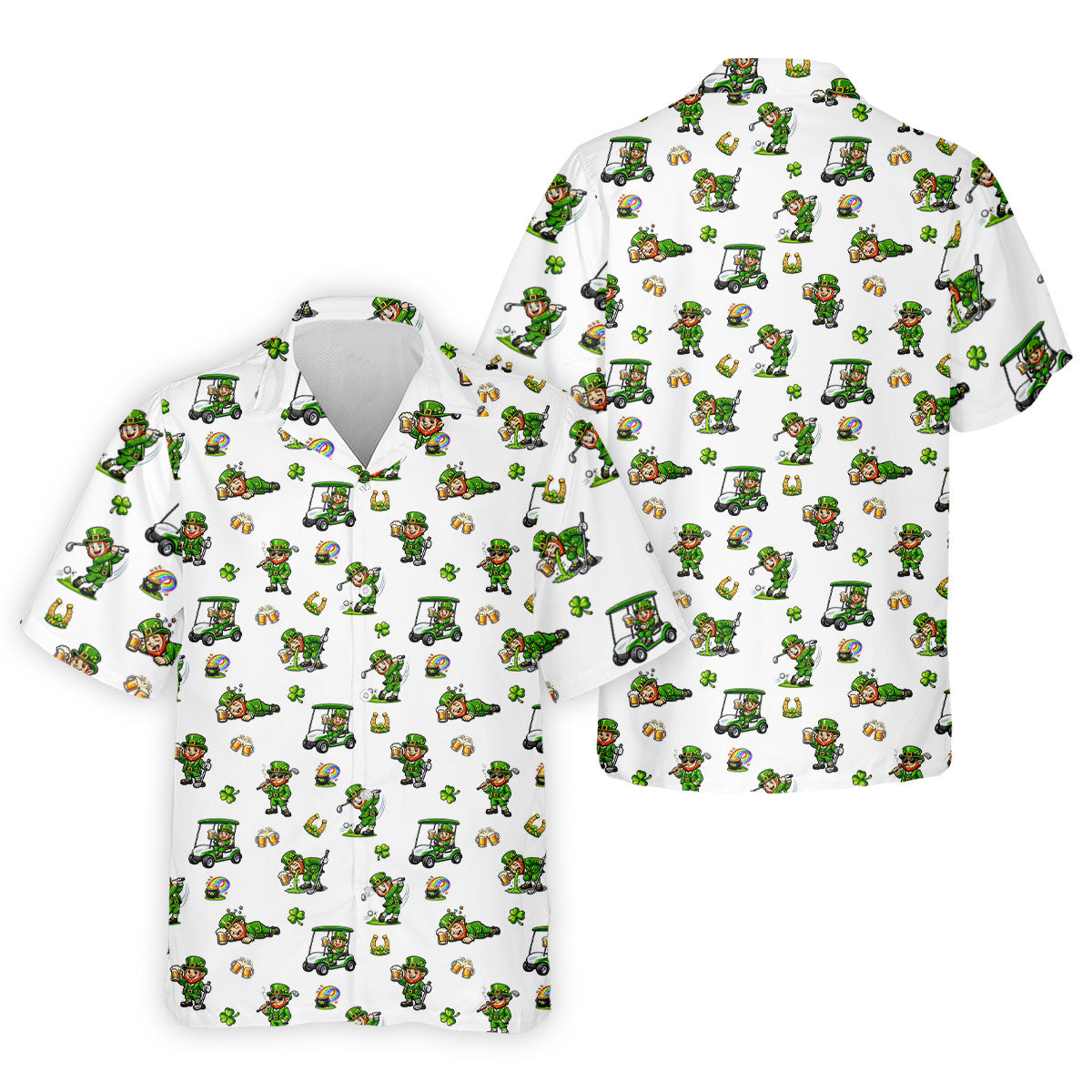 St Patrick's Day Leprechaun Golf And Beer Golf Pose Shamrock Golf Shirt, Golf Shirts For Men