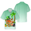 Leprechaun St Patrick's Day Hawaiian Summer Fun Golf Shirt, Golf Tops For Men, Golf Shirts For Men