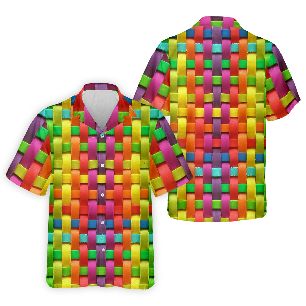 Colorful Interlaced Ribbon Pattern Hawaiian Golf Polo, Golf Tops For Men, Golfing Apparel