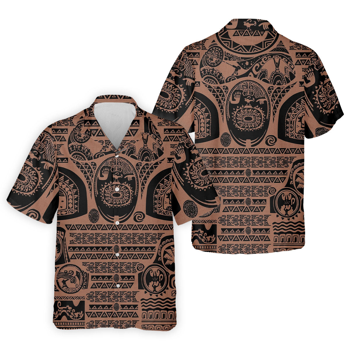 Maori Tattoo Pattern with Traditional Tiki Mask Hawaiian Golf Polo, Golf Tops For Men, Golfing Apparel