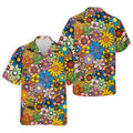 Multicolor Retro Flower Power Golf Shirt, Mens Golf Polo, Hawaiian Golf Shirt, Golf Apparel For Men