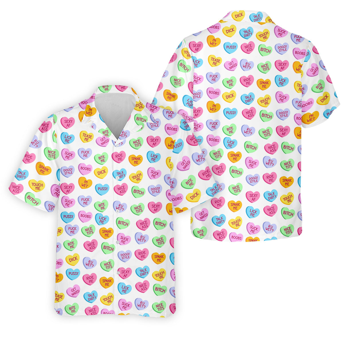 Naughty Conversation Hearts Fun Golf Shirts For Men, Valentines Golf Gift, Dirty Candy Heart Polo Shirts For Men