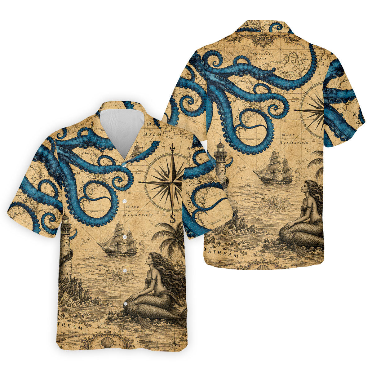 Mermaid Princess Vintage Nautical Hawaiian Golf Shirt, Men's Golf Shirt, Polo Shirts For Men