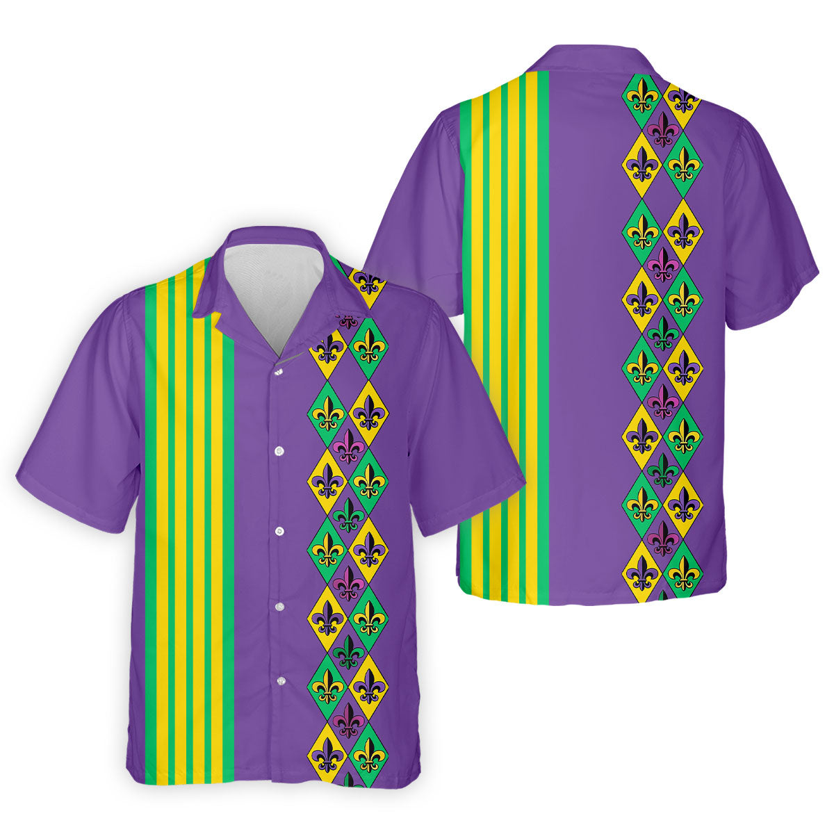 Fleur De Lis Argyle Pattern Purple Green Gold Stripes Golf Tops For Men, Polo Shirts For Men, Golf Shirts For Men