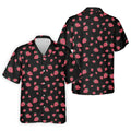 Strawberry Slice Black Golf Shirt, Men's Golf Shirt, Hawaiian Golf Shirt, Golf Shirts For Men