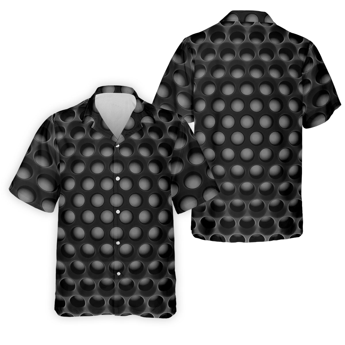 3D Effect Circular Pattern Black Golf Shirt, Cool Golf Outfit, Men's Funny Golf Shirts, Polo Shirts For Men