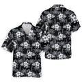 White Hibicus Black Hawaiian Golf Shirt, Tropical Summer Theme Golf Shirts For Men