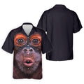 Funny Monkey Face Closeup Print Hawaiian Golf Polo, Golf Tops For Men, Golfing Apparel