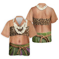 Floral Lei Tropical Theme Party Leopard Print Hawaiian Golf Shirt, Polo Shirts For Men
