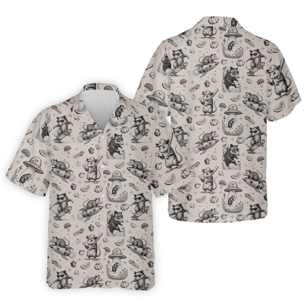 Mice and UFOs in a Fantasy Woodland Pattern Hawaiian Golf Polo, Golf Tops For Men, Golfing Apparel