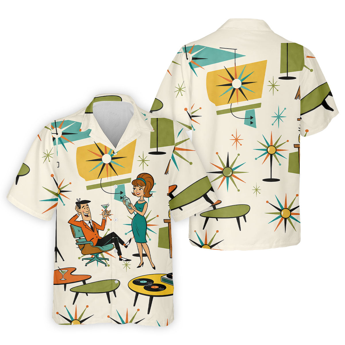 Atomic Cocktail Lounge Retro Hawaiian Golf Shirt, Men's Golf Shirt, Polo Shirts For Men