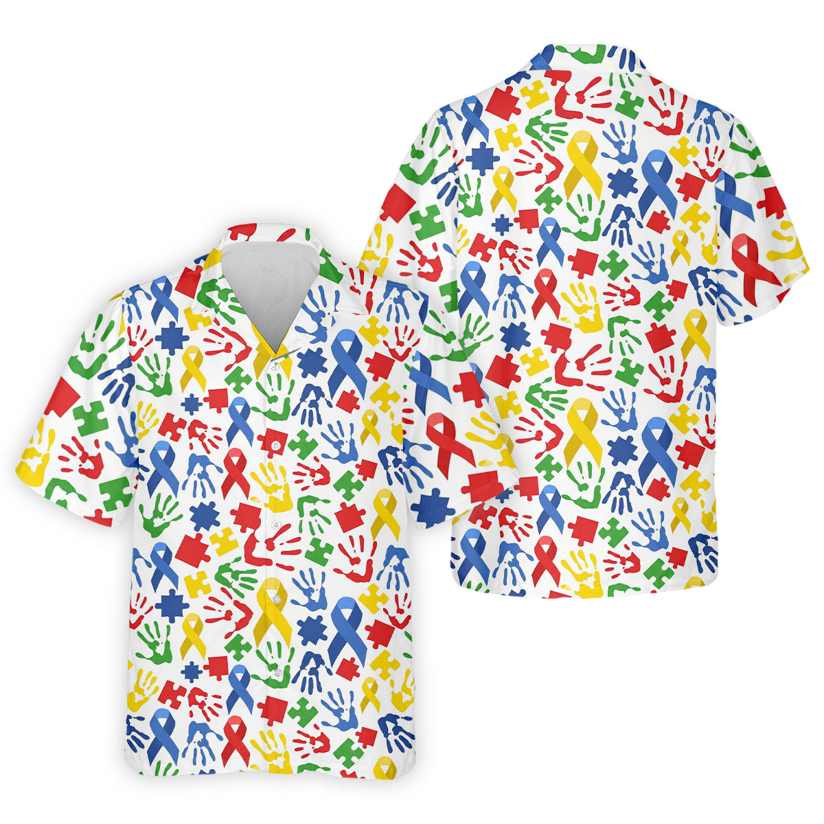 Autism Ribbon Colorful Puzzle Pieces Handprints Golf Tops For Men, Polo Shirts For Men, Golf Shirts For Men